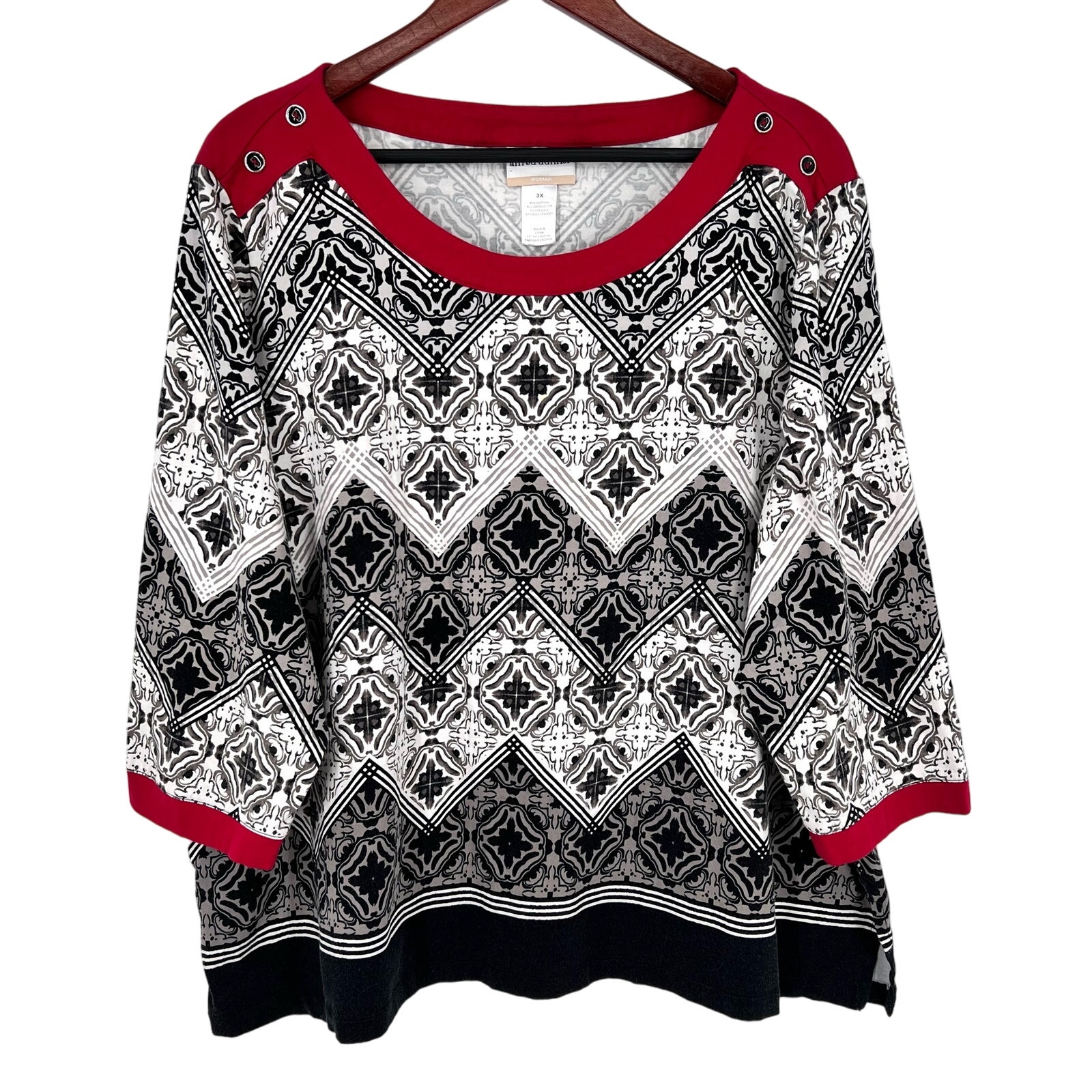 Alfred Dunner Plus Size 3x Red Black White Dinner Business Fall Blouse Shirt Top